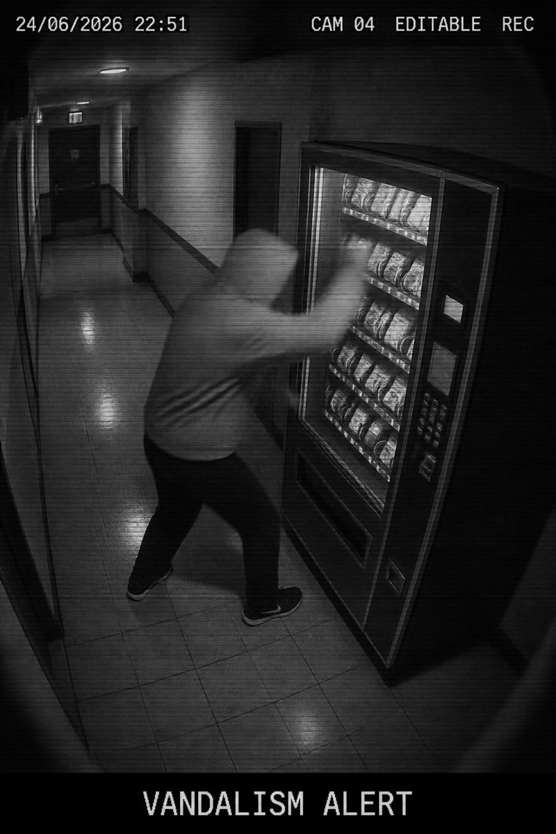 Vending Rage — CCTV AI filter example