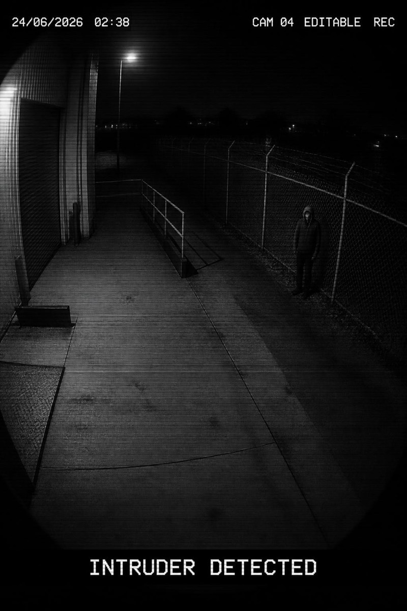 Warehouse Lurk — CCTV AI filter example